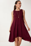 Bordo Asimetrik Kesim Yazlık Örme Elbise ZV00304