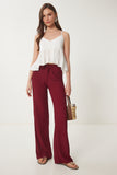 Bordo Dokulu Geniş Paça Yazlık Örme Pantolon ZV00272