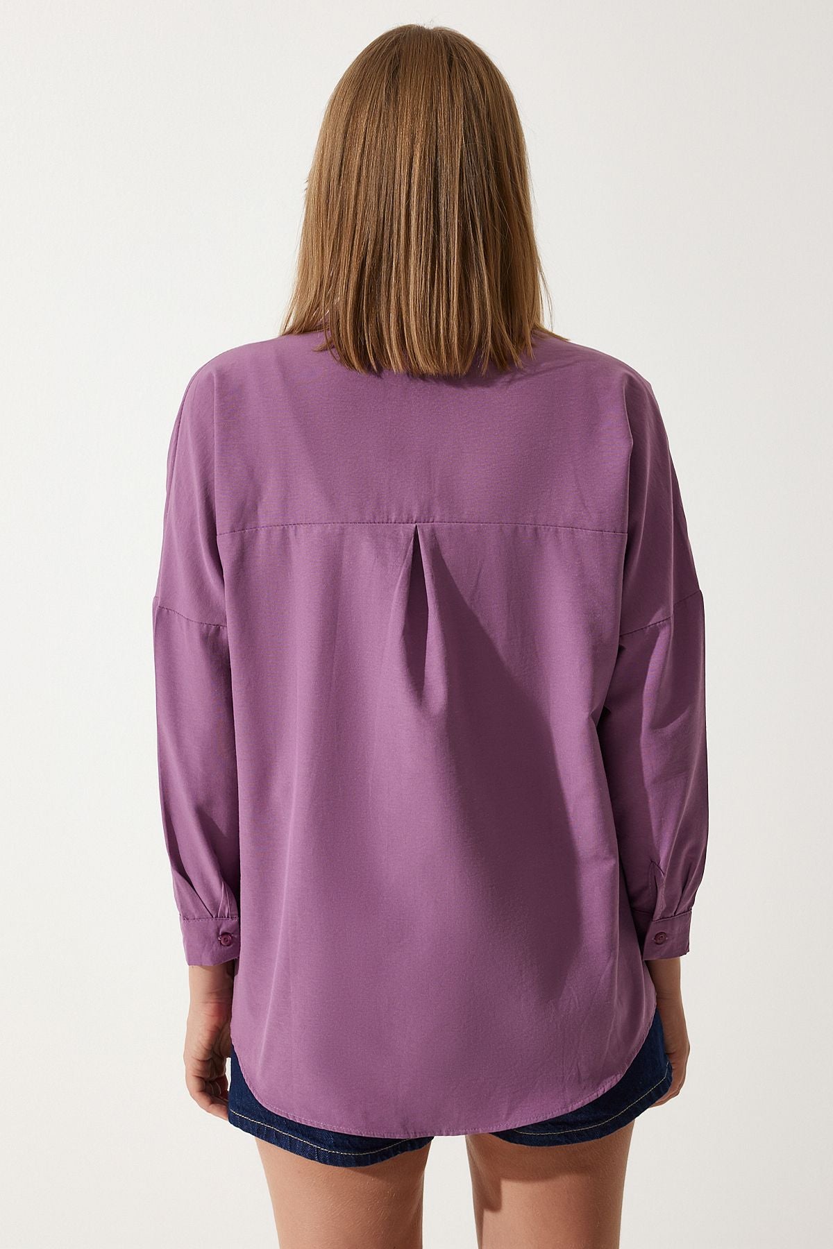 Koyu Lila Oversize Uzun Basic Gömlek DD00842