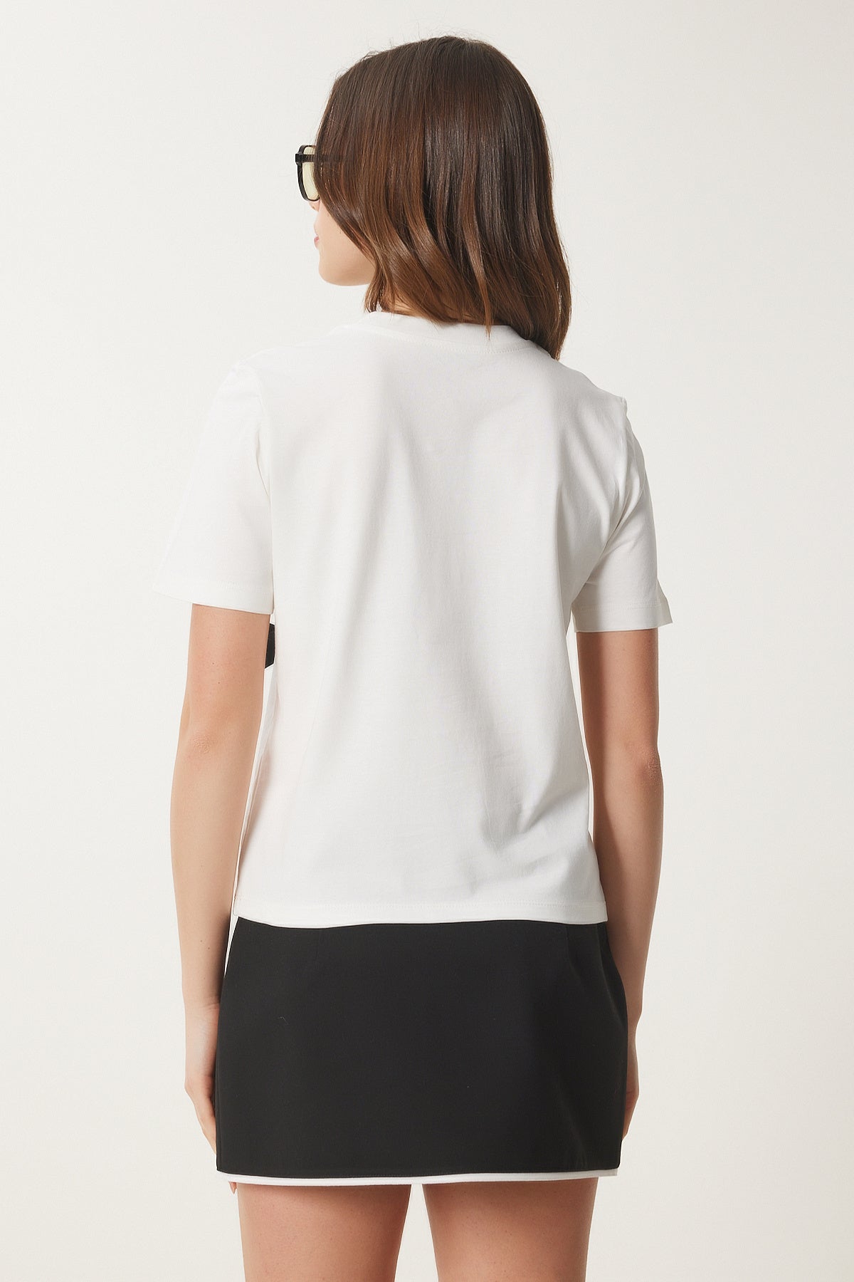Ekru Fiyonklu Pamuklu Örme T-Shirt CR00453