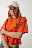 Oranj Ayıcık Armalı Crop Örme T-Shirt HF00456