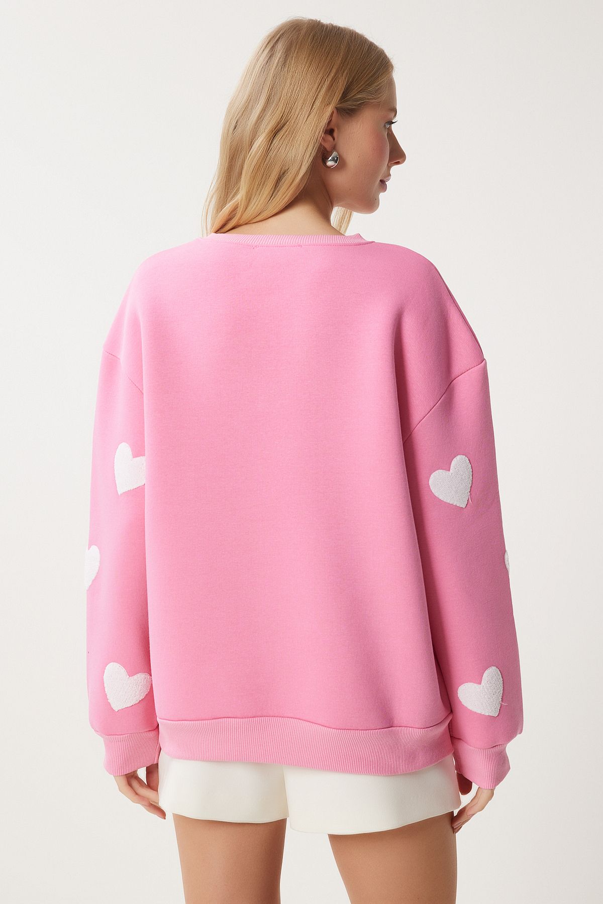 Pembe Kalpli Dokulu Şardonlu Örme Sweatshirt MP00030