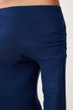 Lacivert Büzgülü Kayık Yaka Crop Bluz UB00422