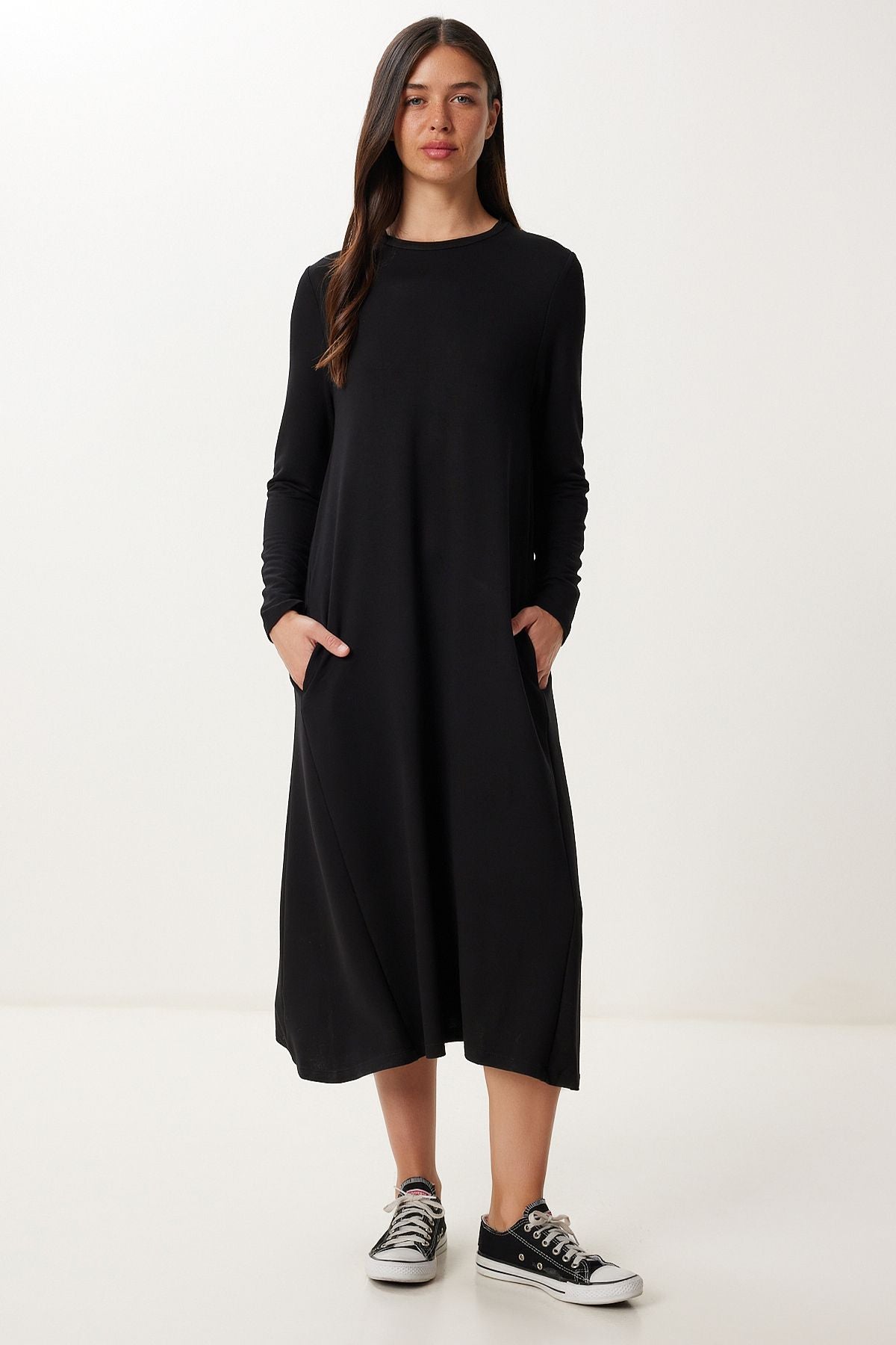 Siyah Basic Cepli Esnek Örme Elbise DZ00131
