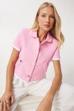 Pembe Garni Detaylı Crop Tüvit Ceket WF00088