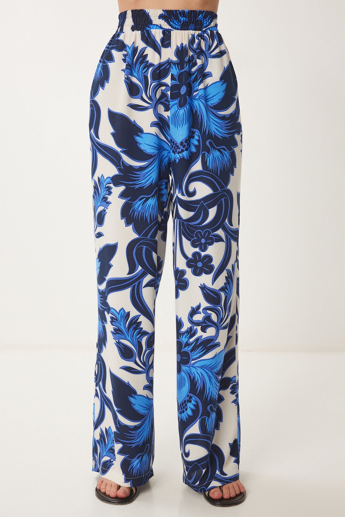 Mavi Kemik Desenli Viskon Kimono Pantolon Takım JE00002