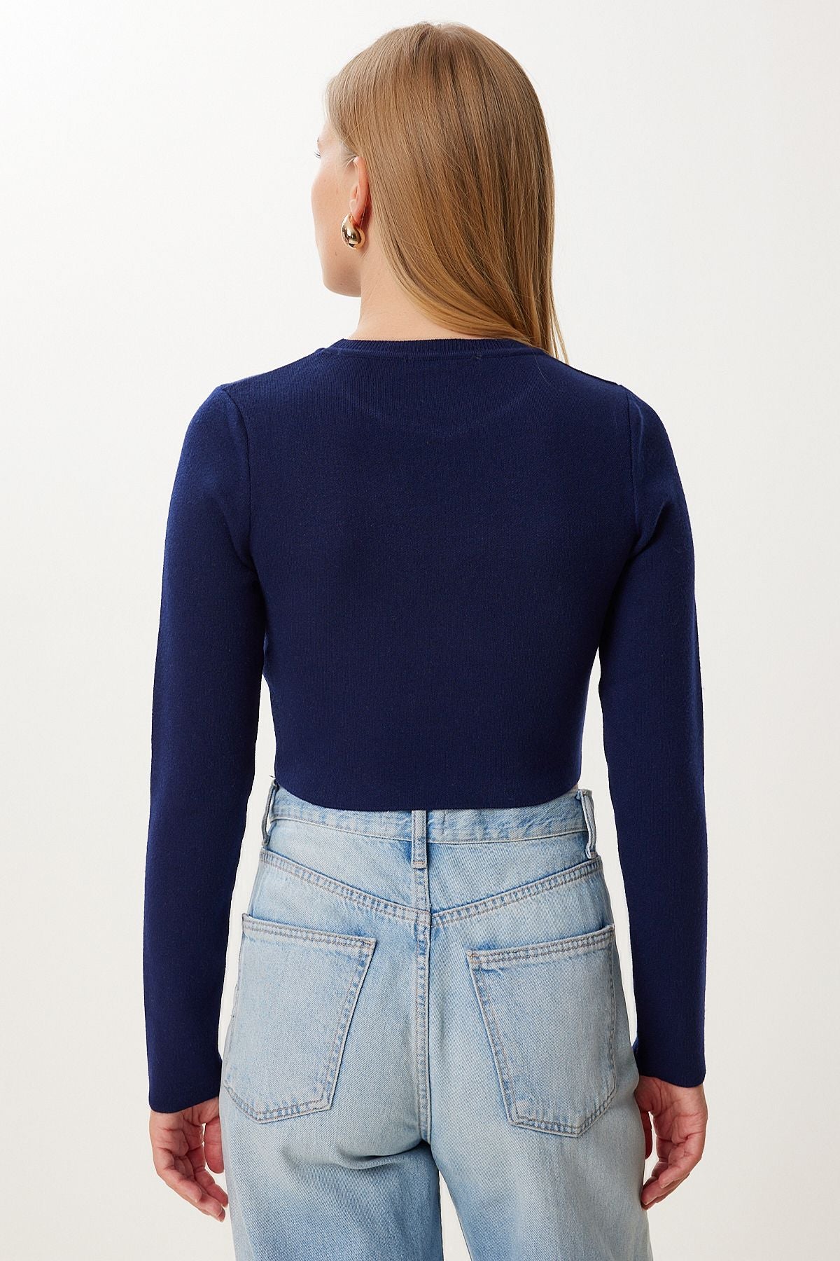 Lacivert Basic Crop Triko Kazak MX00248