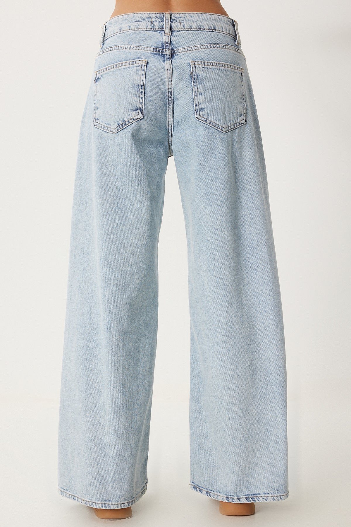 Buz Mavi Orta Bel Wide Leg Jeans RI00005