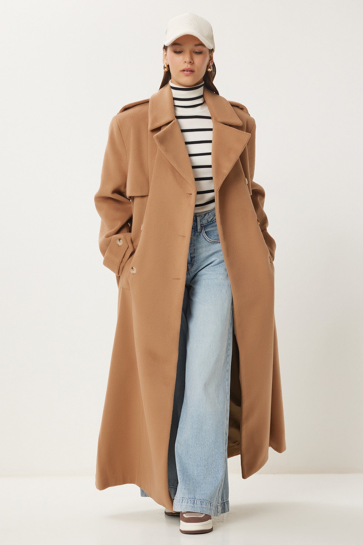 Bisküvi Premium Oversize Kaşe Kaban FN03441