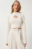 Krem Balıkçı Yaka Triko Atlet Crop Takım MT00153