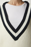 Kemik V Yaka Şerit Detaylı Oversize Triko Kazak YY00191
