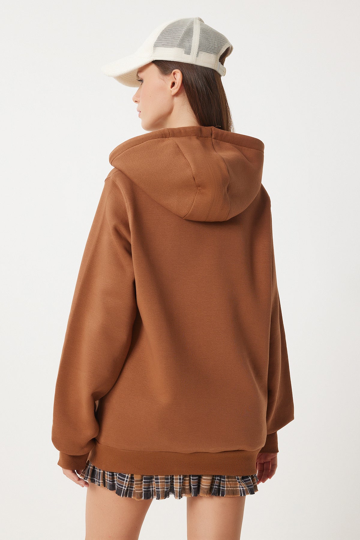 Kahverengi Kapüşonlu Şardonlu Oversize Sweatshirt VN00017