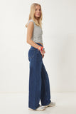 Mavi Geniş Paça Yıkamalı Jeans US00960