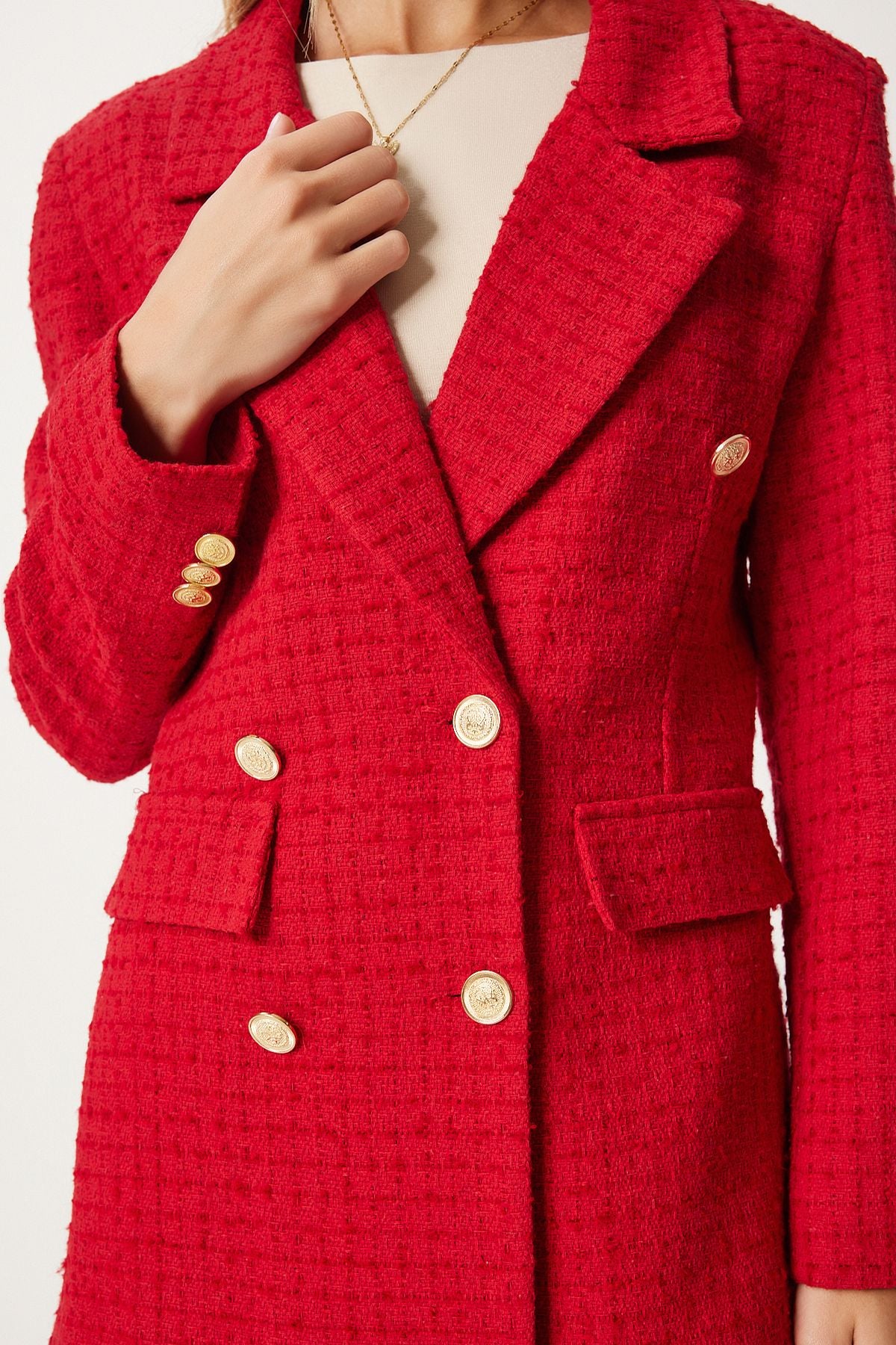 Kırmızı Düğmeli Blazer Tüvit Ceket  WF00004