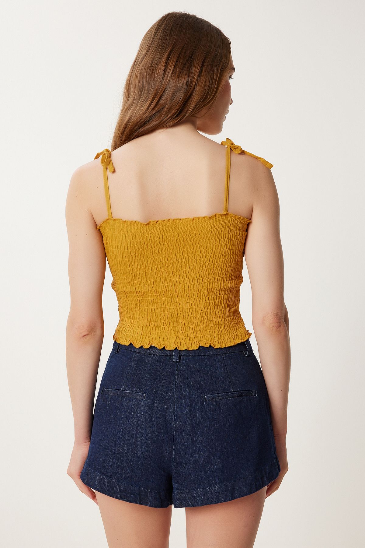 Haki Hardal 2’Li Paket Askılı Esnek Crop Örme Bluz WF00157