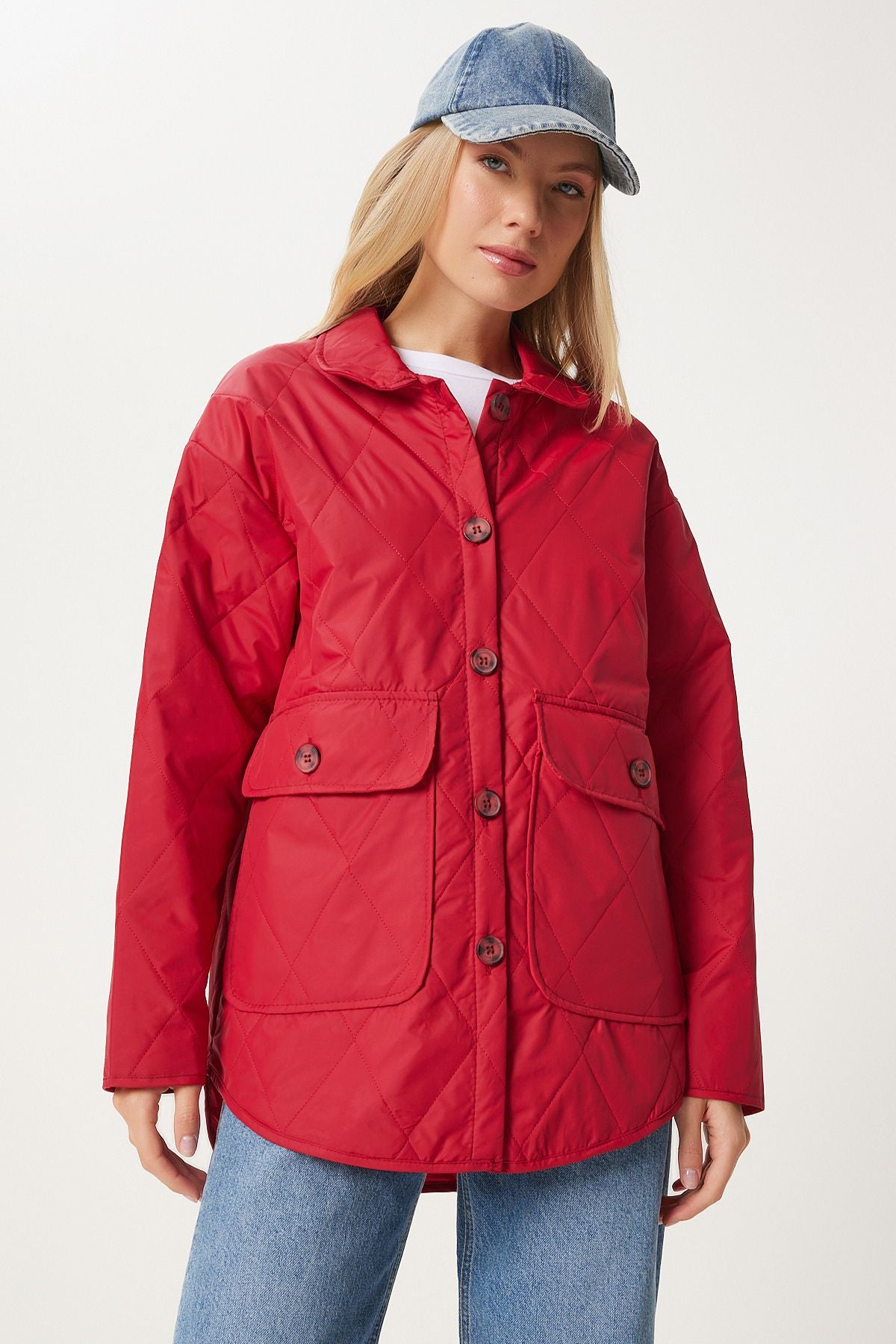 Kırmızı Cepli Oversize Kapitone Mont FO00001