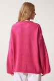 Koyu Pembe Fiyonk Detaylı Oversize Triko Kazak KB00042