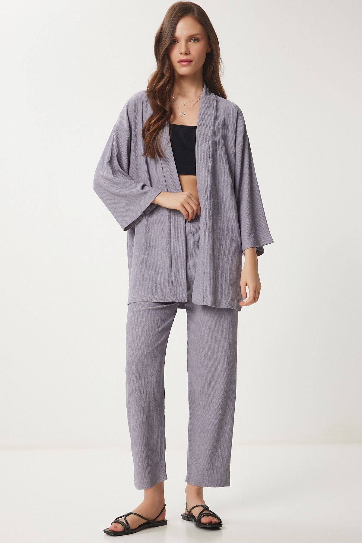 Taş Grisi Kimono Pantolon Örme Takımı BY00050