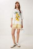 Ekru Limon Baskılı Pamuklu Örme T-Shirt YY00240