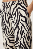 Siyah Krem Zebra Desenli Saten Yüzeyli Dökümlü Pantolon CR00492