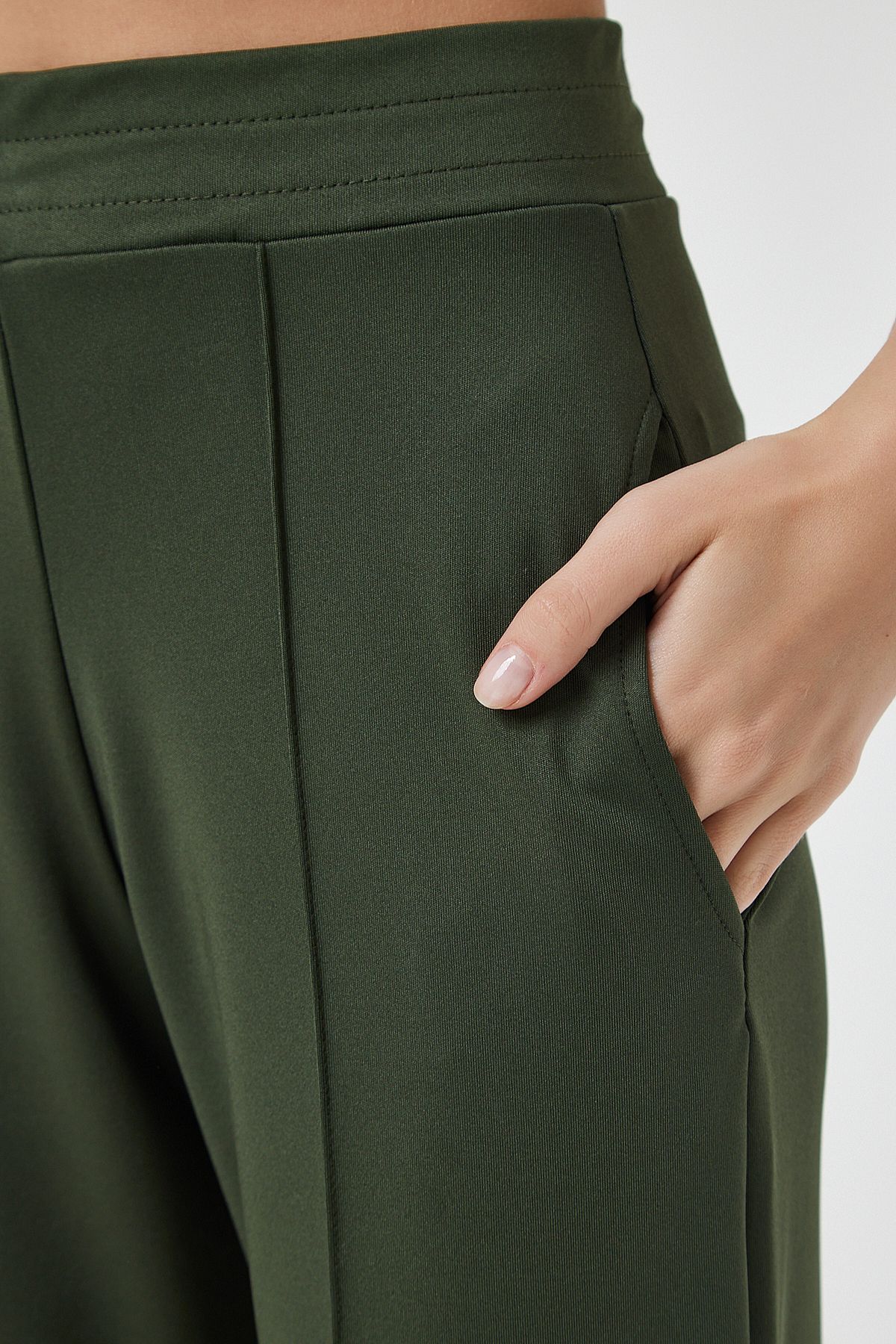 Haki Yüksek Bel Esnek Eşofman Pantolon  BF00030