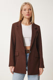 Kahverengi Vatkalı Dokuma Blazer Ceket HL00005
