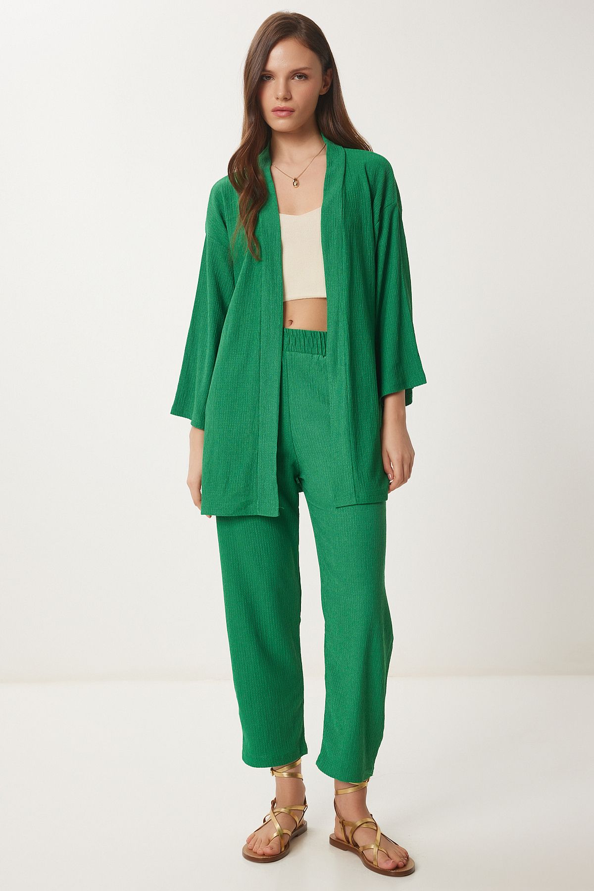 Yeşil Kimono Pantolon Örme Takımı BY00050