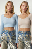 Bisküvi Bebe Mavi V Yaka 2'Li Paket Crop Bluz ub00177