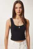 Siyah Kontrast Şeritli Crop Örme Bluz FW00005