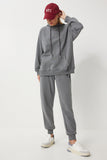 Antrasit Kapüşonlu Sweatshirt Jogger Oversize Örme Eşofman Takımı PYS0027