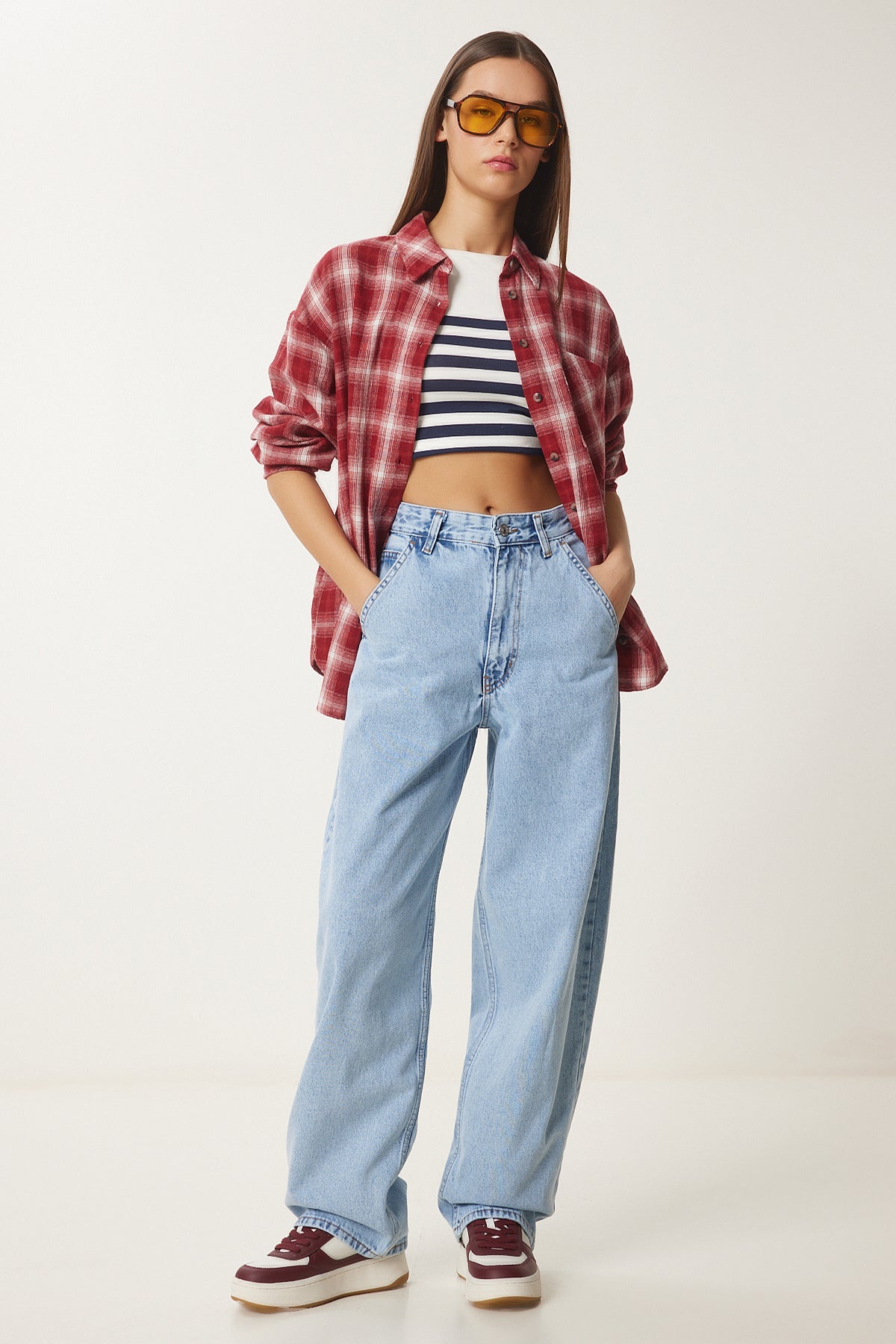 Açık Mavi Yıkamalı Baggy Jean OK00064