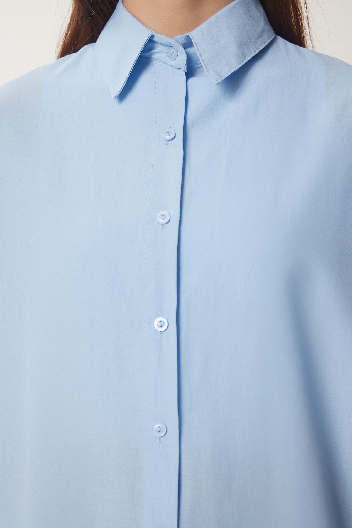 Gök Mavi Oversize Uzun Basic Gömlek DD00842