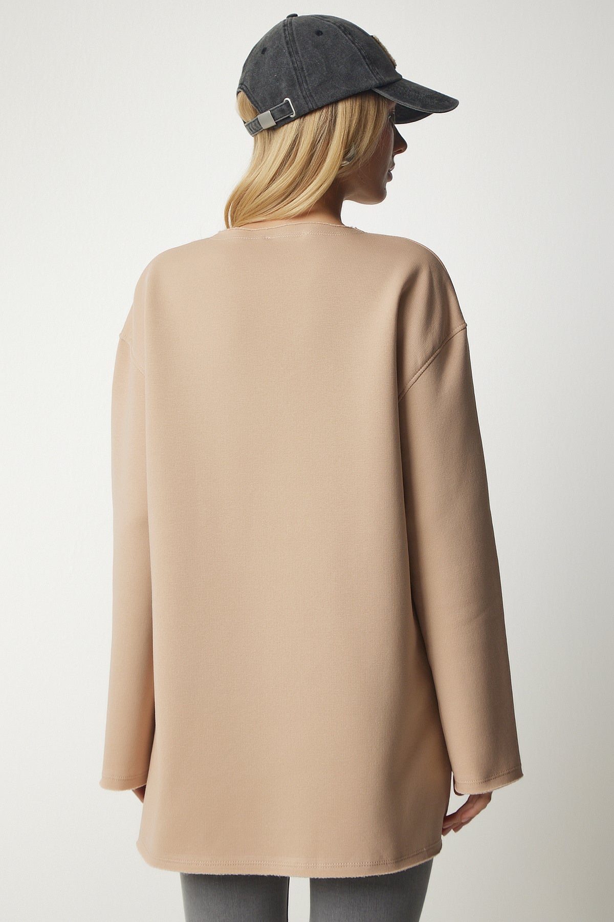 Camel Şardonlu Oversize Örme Sweatshirt NJ00131