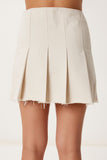 Krem Pileli Mini Gabardin Etek ZH00055