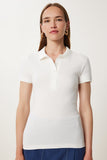 Ekru Polo Yaka Örme T-Shirt FK00039