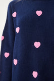 Lacivert Kalp Dokulu Oversize Triko Kazak PF00088