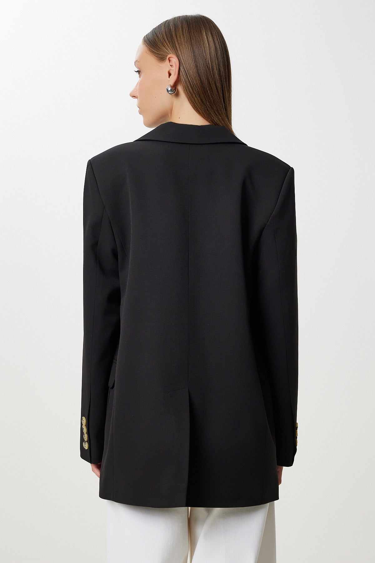 Siyah Vatkalı Oversize Dokuma Ceket KT00028