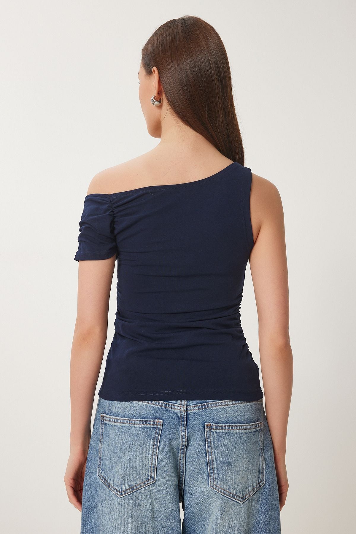 Lacivert Büzgü Detaylı Örme Bluz ZV00275