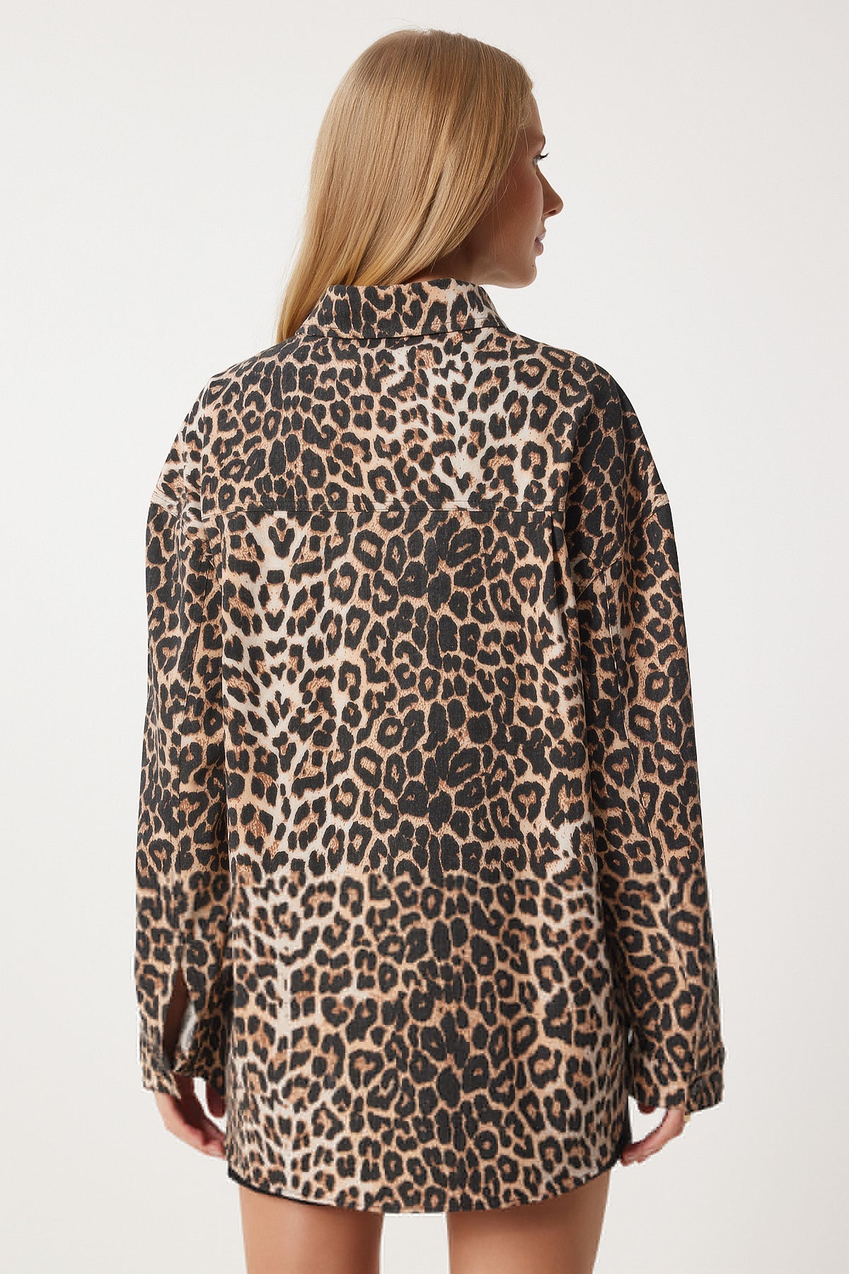 Vizon Siyah Leopar Desenli Gabardin Gömlek RV00203