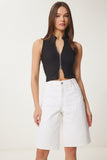Siyah Fermuarlı Fitilli Crop Bluz KH00100