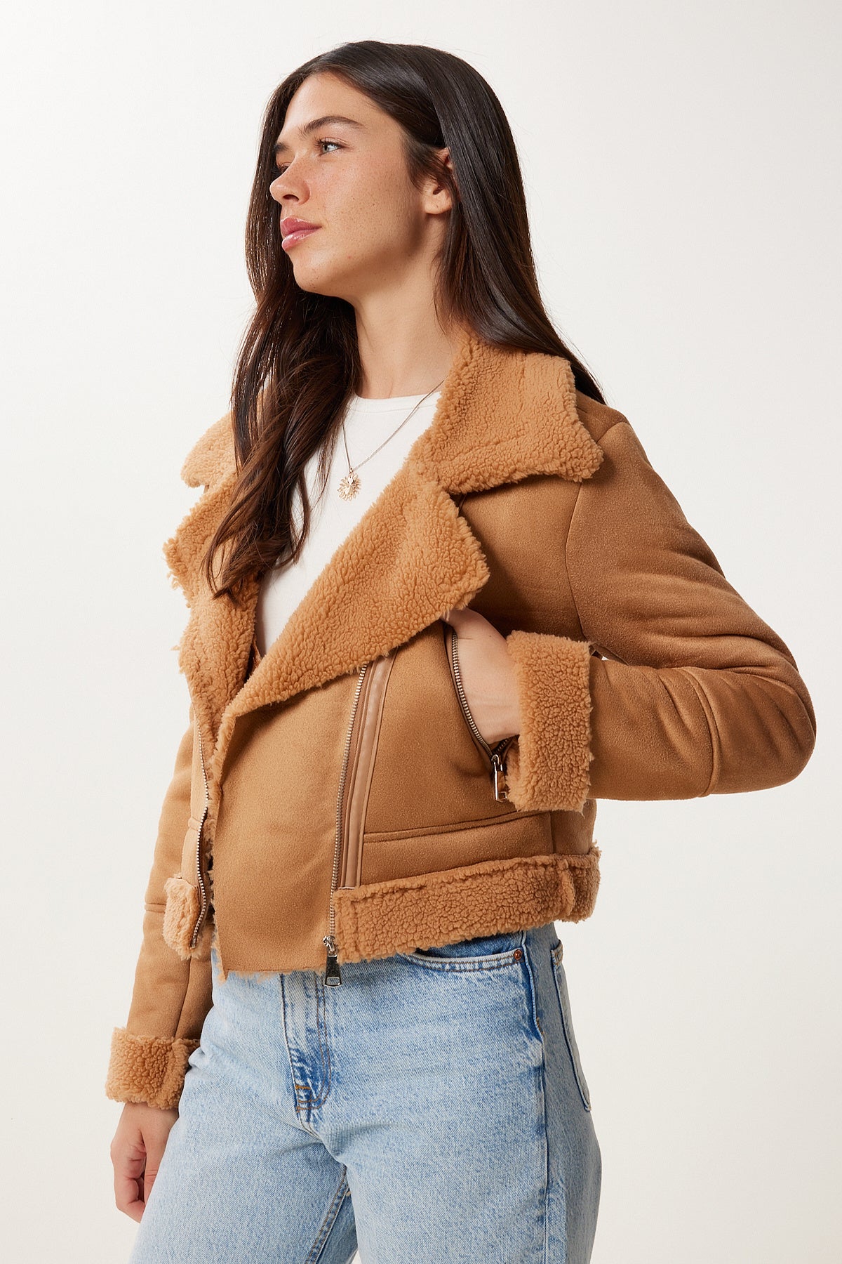 Camel Suni Kürklü Nubuk Ceket DD01371