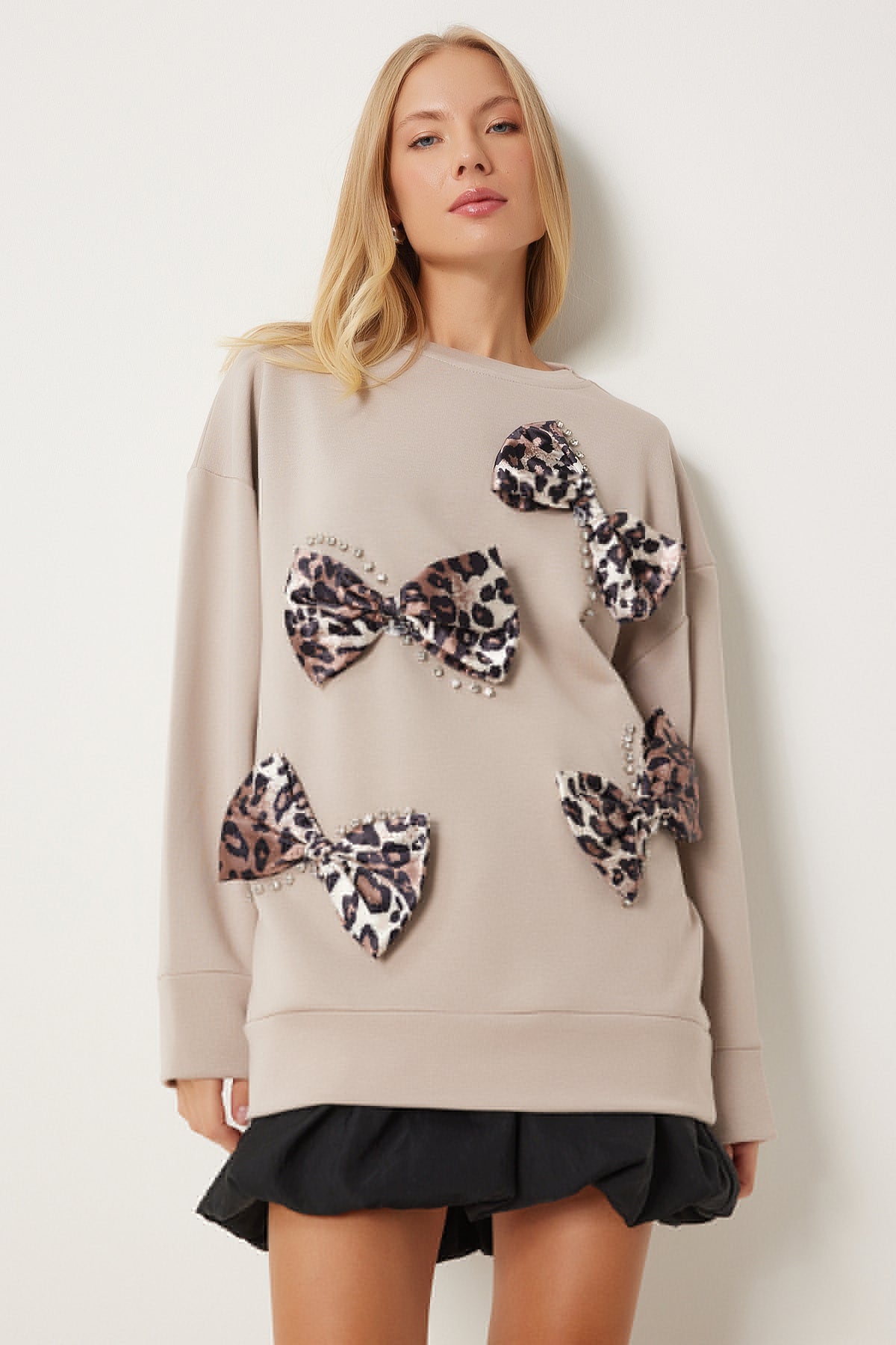 Vizon Kurdele Taş Detaylı Örme Sweatshirt VN00012