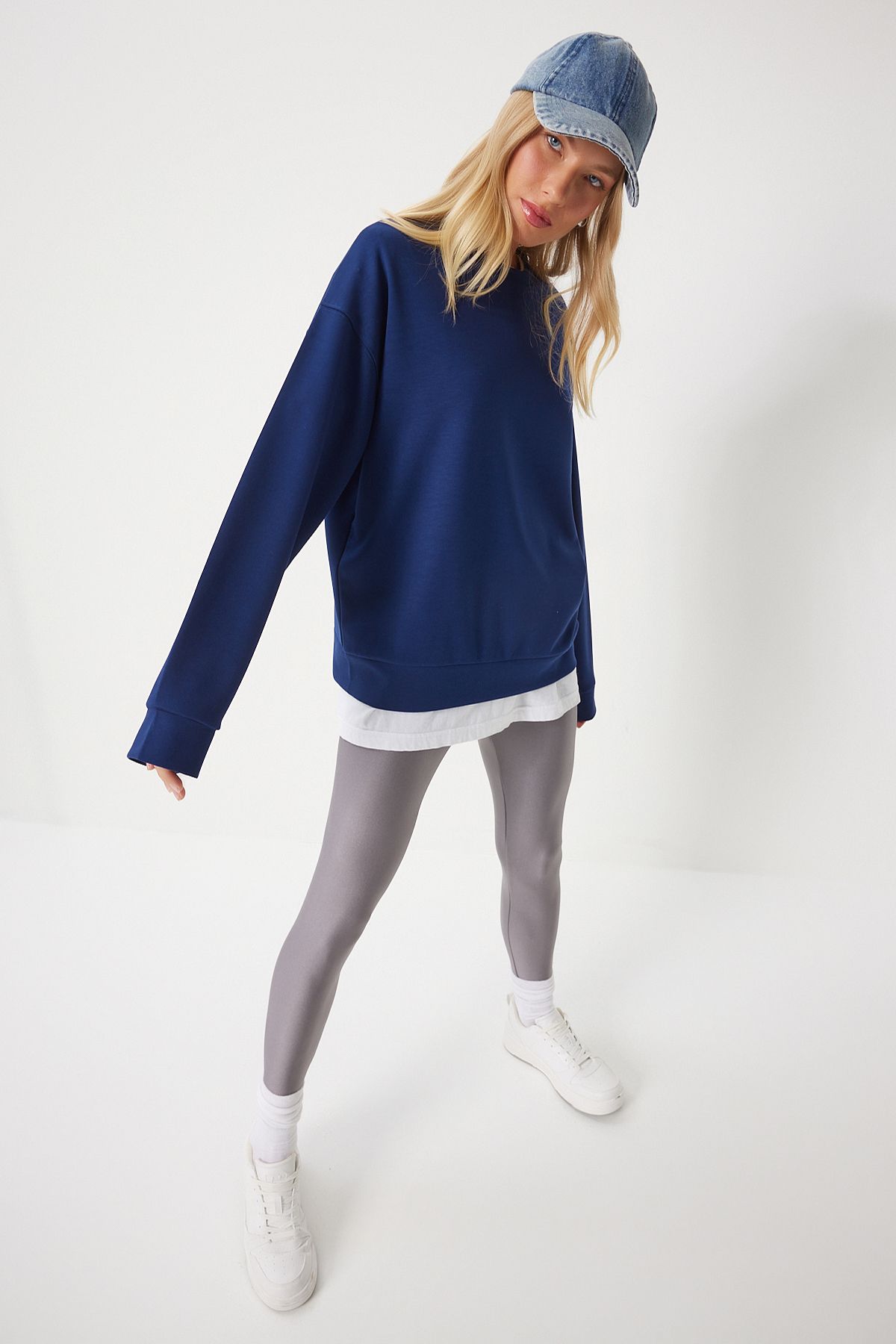 Lacivert Basic Mevsimlik Modal Örme Sweatshirt AN00212