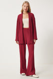 Bordo Dokulu Örme Kimono Pantolon Takım RG00046