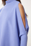 Koyu Lila Cut Out Detaylı Oversize Triko Kazak AS00015