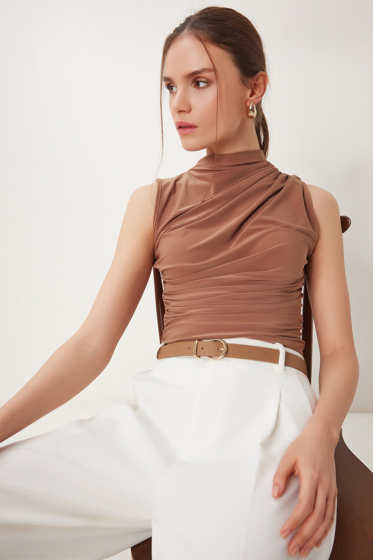 Taba Drapeli Sandy Örme Bluz RX00054