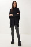 Siyah Yandan Yırtmaçlı Oversize Panço Kazak YY00005