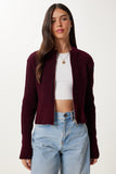 Bordo Dik Yaka Fermuarlı Triko Hırka YY00249