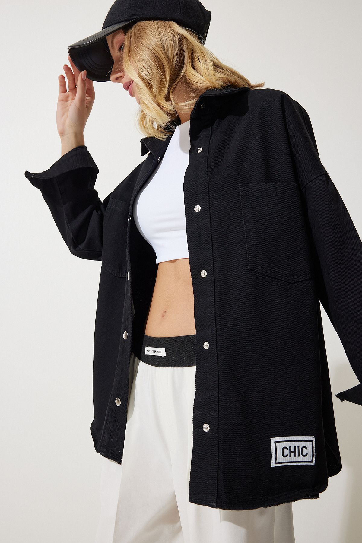 Siyah Cepli Oversize Gabardin Ceket RV00176