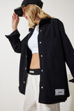 Siyah Cepli Oversize Gabardin Ceket RV00176
